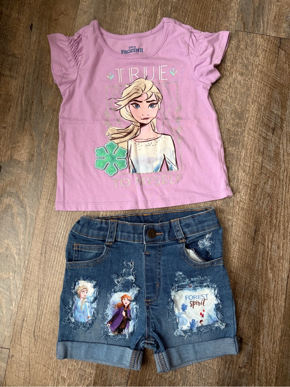 Disney Pink Elsa Graphic Tee and Denim Character Shorts